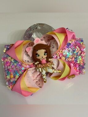 Girls Big Bow Clay Doll Ballerina Barrette Clip Handmade